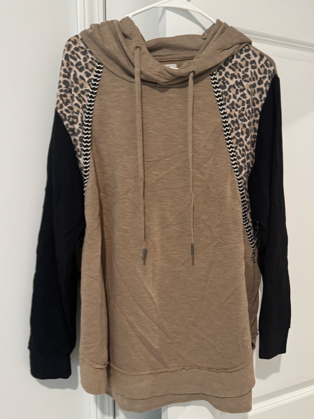 Maurices Taupe and Black Hoodie with Leopard Shoulders
